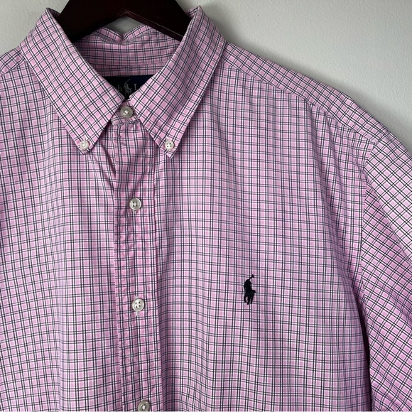 VTG Polo Ralph Lauren Mens XL Pink Checker Short Sleeve Shirt Preppy Black Pony - Picture 4 of 10